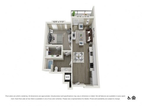 Floor plan for 1 bed, 1 bath, 680 sqft